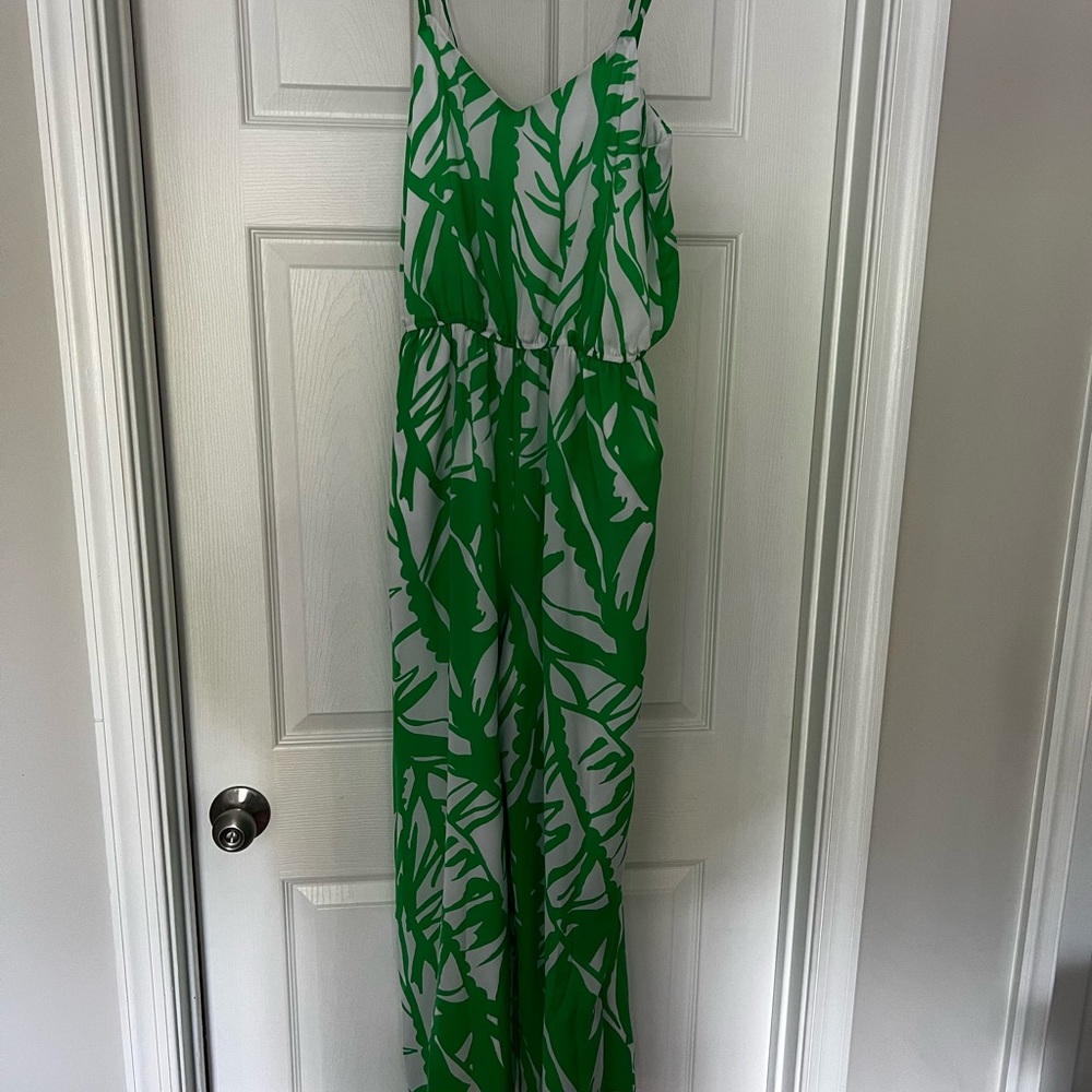 Lilly Pulitzer Green and White Leaf Print Jumpsuit